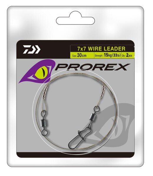 Daiwa Prorex PX 7x7 Wire Leader 20cm 7kg 2 St&uuml;ck Stahlvorfach mit Wirbel
