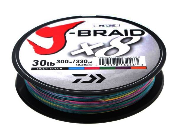 Daiwa J-Braid X8 0,35mm 36Kg 300m multicolor 8-Fach geflochtene Schnur