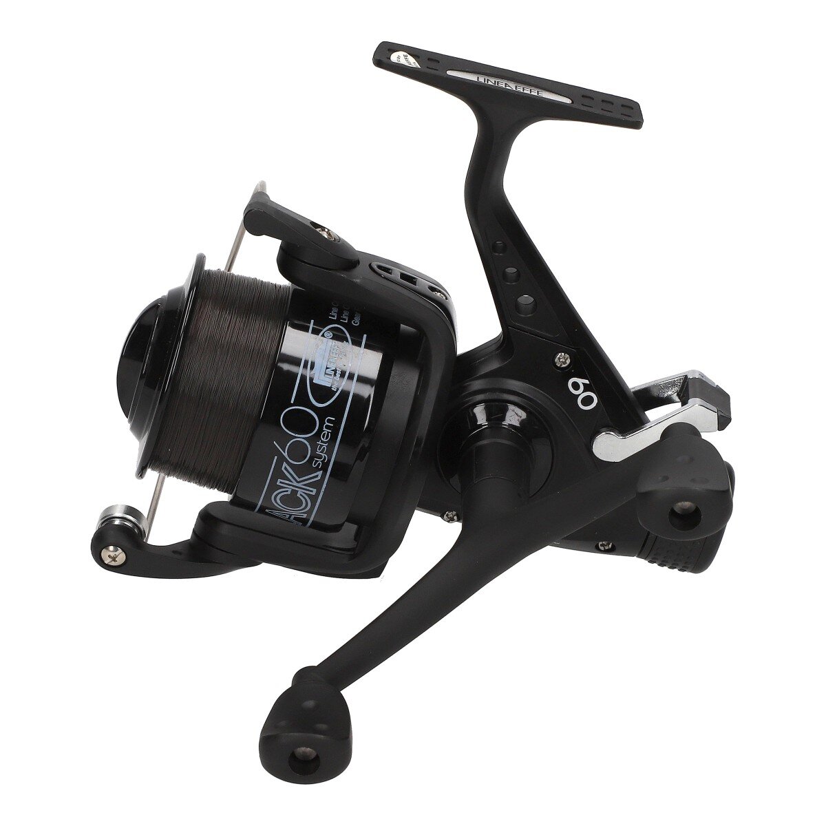 Lineaeffe All Black FS 60 Freilaufrolle mit Schnur Karpfenrolle mit Ersatzspule