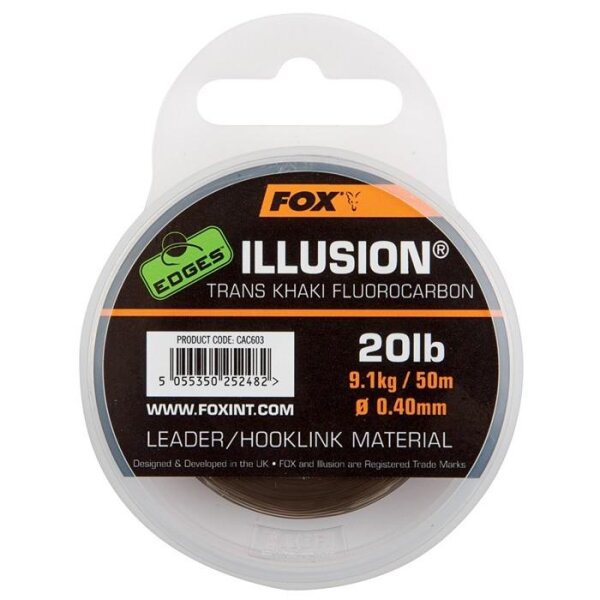 Fox Edges Illusion Flurocarbon Leader x 50m 0.40mm / 20lb / 9.09kg - trans khaki