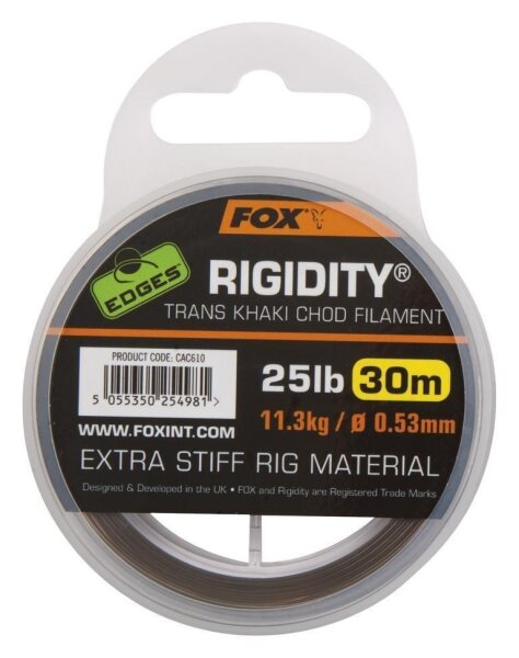 Fox Edges Rigidity Chod Filament 0.57mm 30lb x 30m - trans khaki