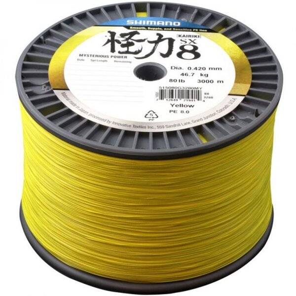Shimano  Kairiki 8 3000M Yellow  0,13mm 8,2Kg 8-fach  Geflochtene Schnur