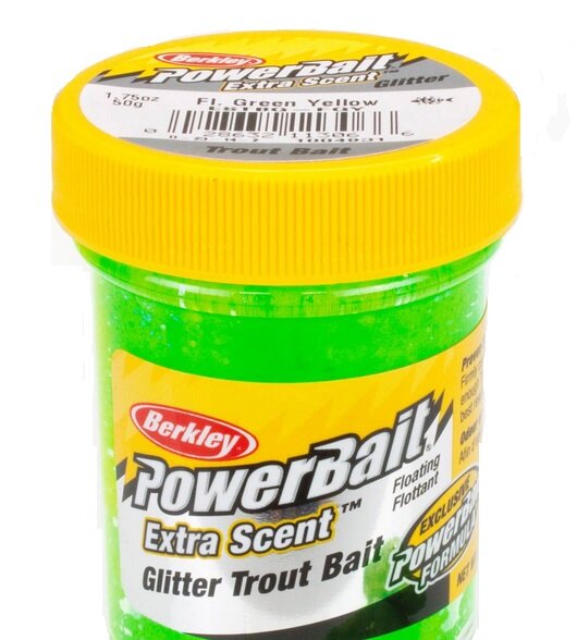 Berkley PowerBait Select Glitter Trout Bait Fluo Gr&uuml;n Gelb Perlmut 50g