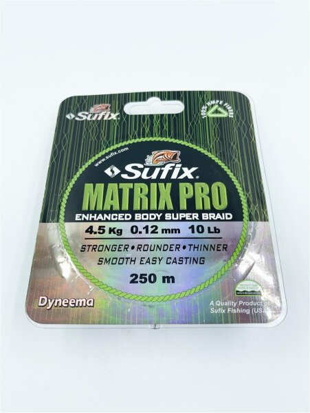 Sufix Matrix Pro 0,12mm 4,50Kg - 250m schwarz Geflochtene Schnur