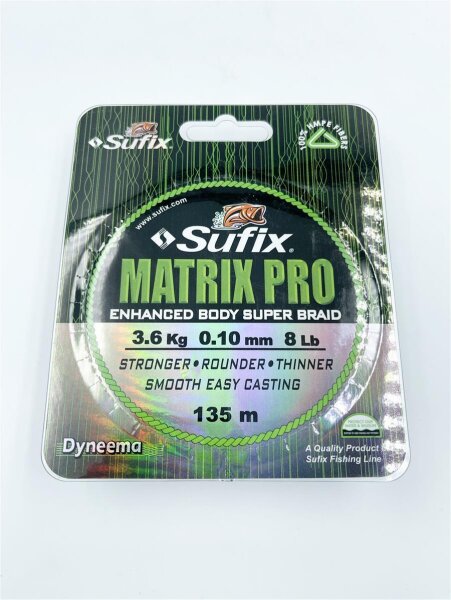 Sufix Matrix Pro 0,10mm 3,60Kg - 135m schwarz Geflochtene Schnur