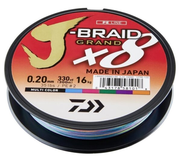 Daiwa J-Braid Grand X8E 0,10mm / 7,0kg / 3000m Multicolor Geflochtene Schnur