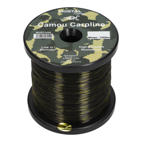 Mostal Camou Carpline 0,38mm / 16,3kg / 1200m Gro&szlig;spule Monofilschnur Camouflage