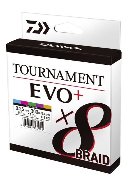Daiwa Tournament x8 Braid EVO+ 0,20mm 18kg 300m Multicolor Geflochtene Schnur