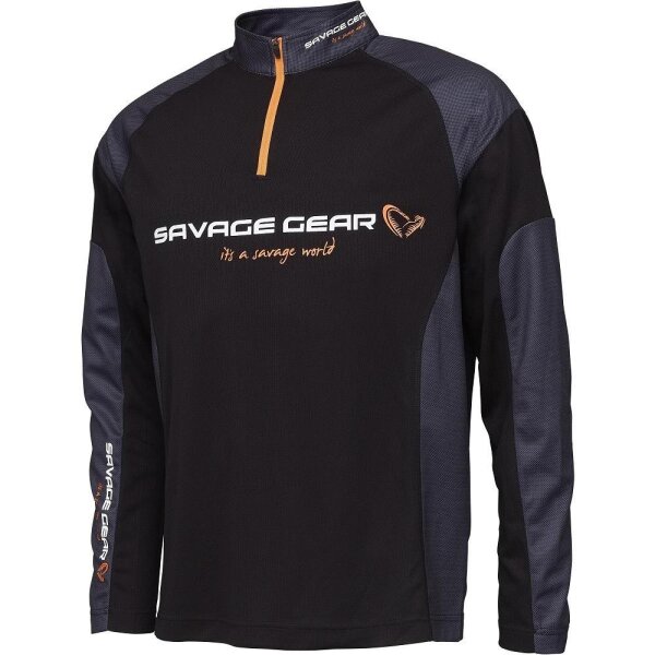 Savage Gear Tournament Gear Shirt 1/2 ZIP Gr. S Black Ink Angelshirt Angeln