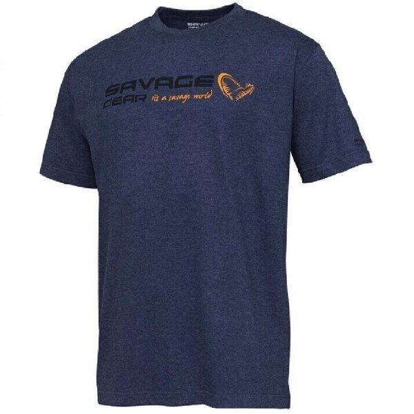 Savage Gear Signature Logo T-Shirt Blue Melange versch. Gr&ouml;&szlig;en